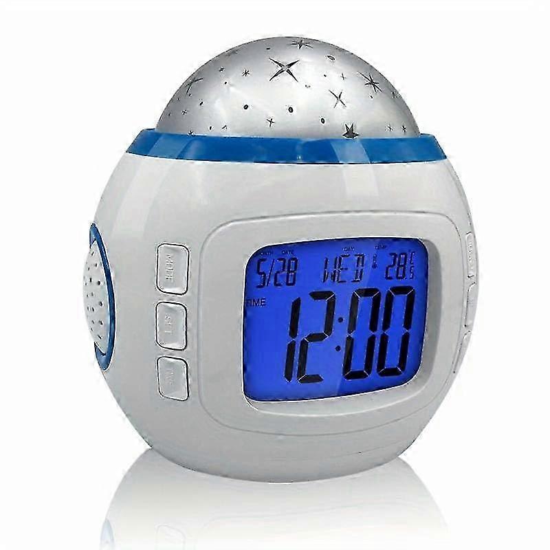 Creative romantic starry sky projection electronic alarm clock-white