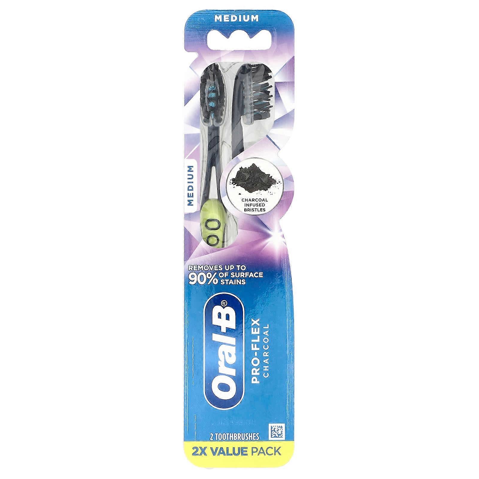 Oral-B, Pro-Flex Charcoal Toothbrush, Medium, 2 Pack