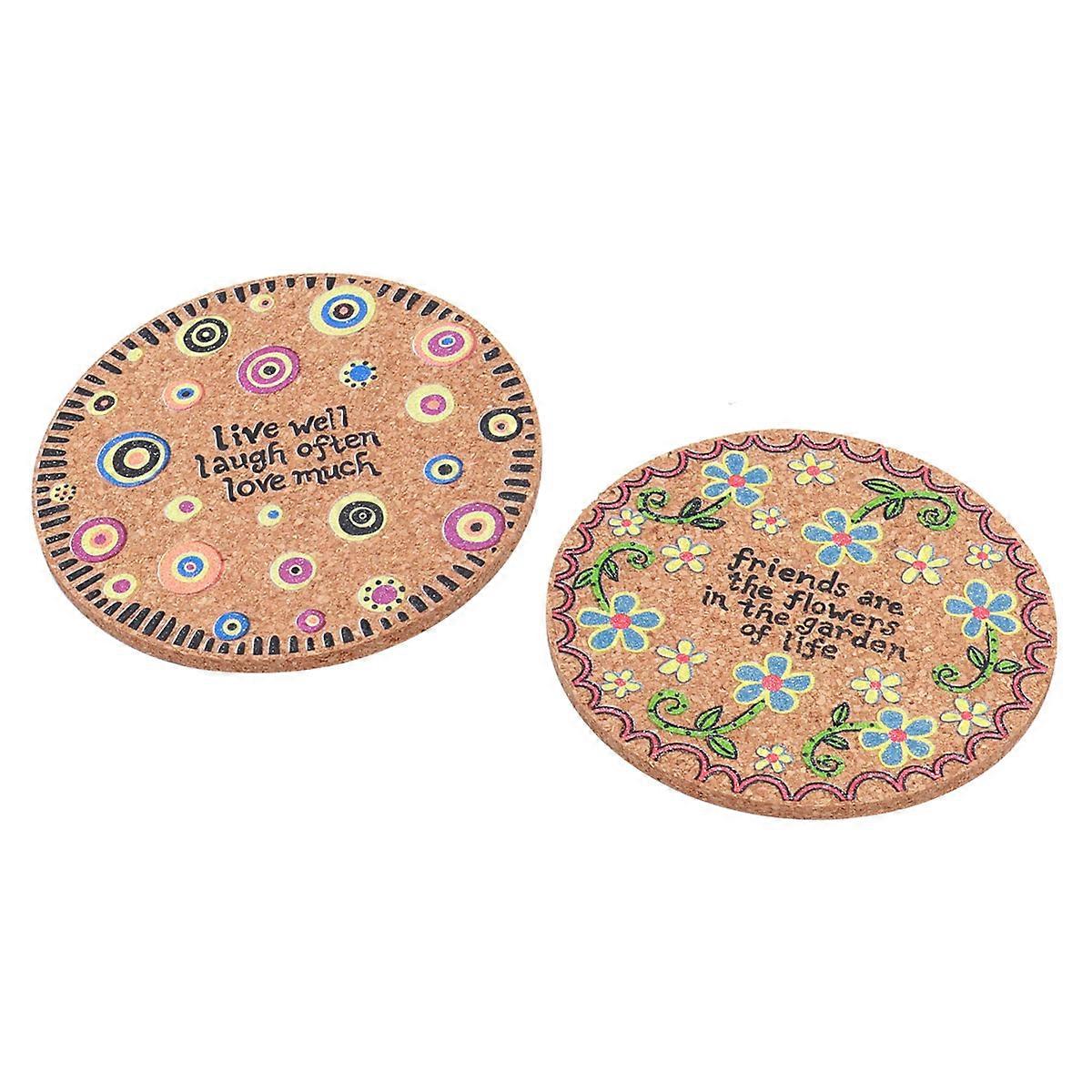 Natural Cork Coaster Patterned Coasters for Tabletop Protection 2Pcs