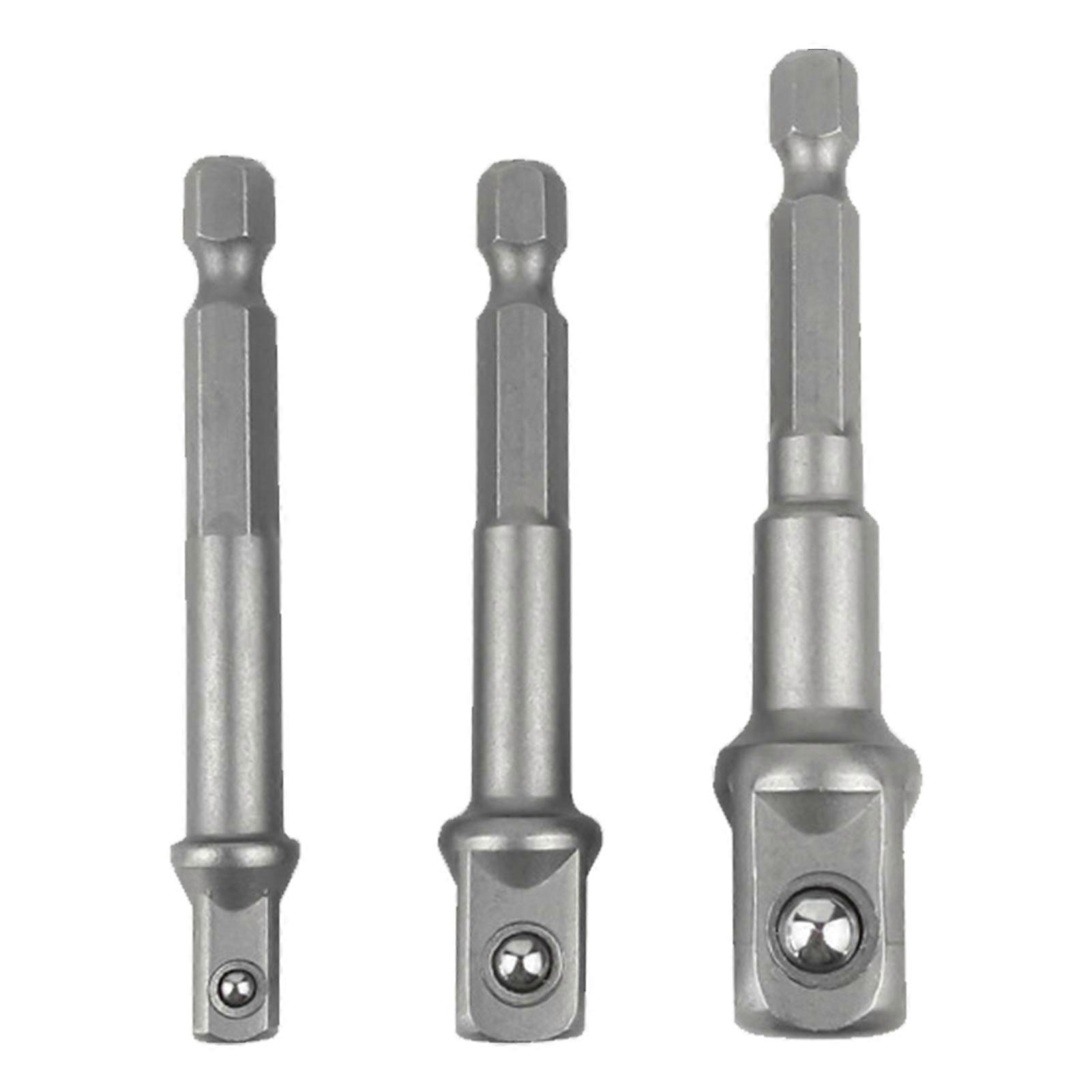 3Pcs Socket Adapter Hex Shank Square Head Extension Bit Tool Set Kit for Electric Wrench