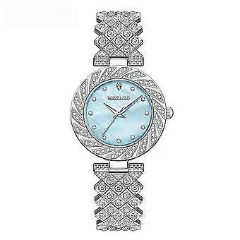 MOKAGO Luxury Women's Watch - Crystal Embellished Stainless Steel Band with Blue Dial - Elegant Fashion Timepiece for Women