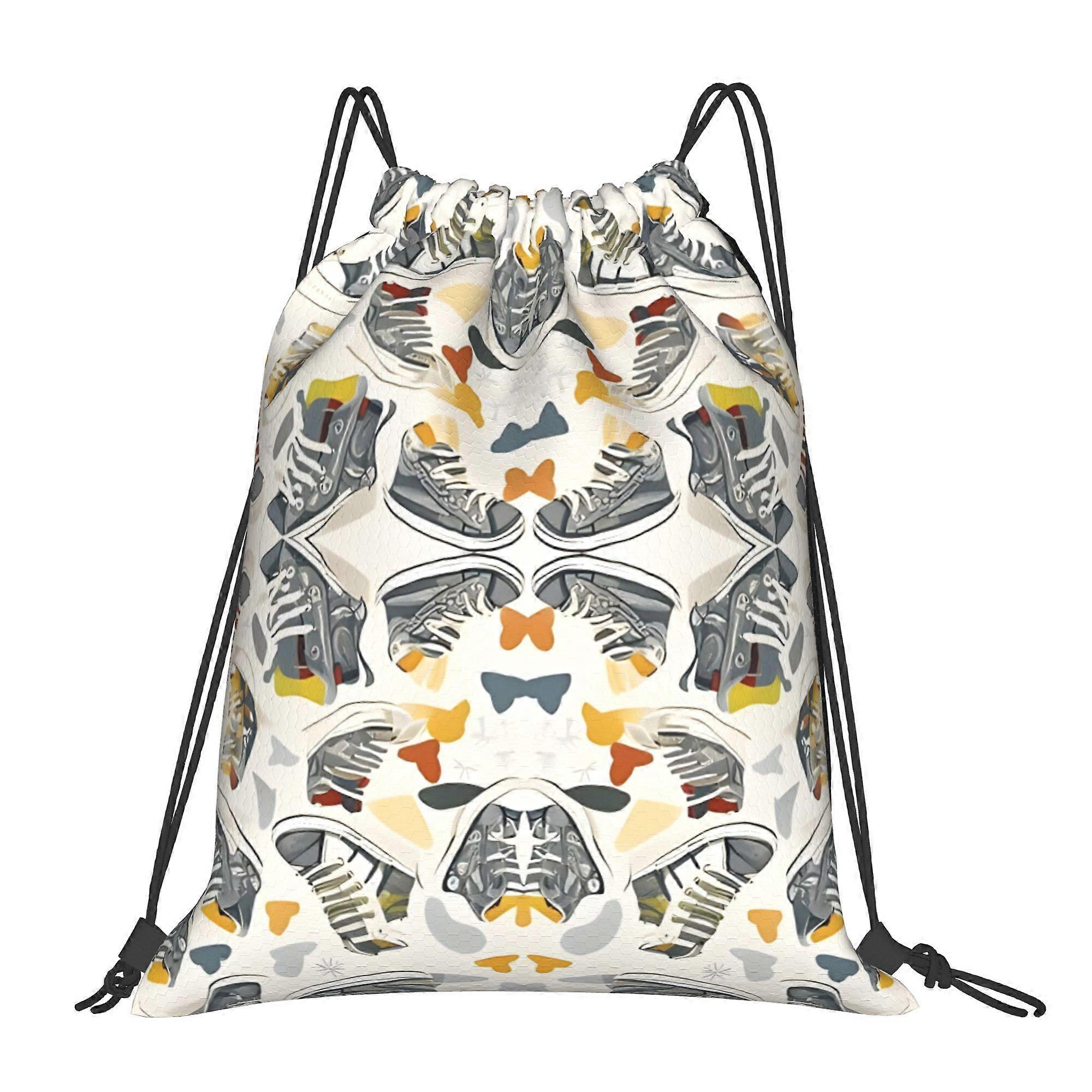 1pc Seamless Grayscale Shoes Drawstring Backpack-Cqazw