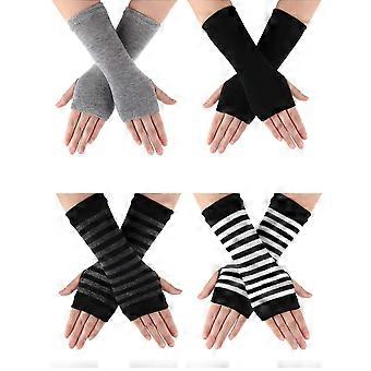 Cashmere Feel Wrist Fingerless Gloves - 4 Pairs Set