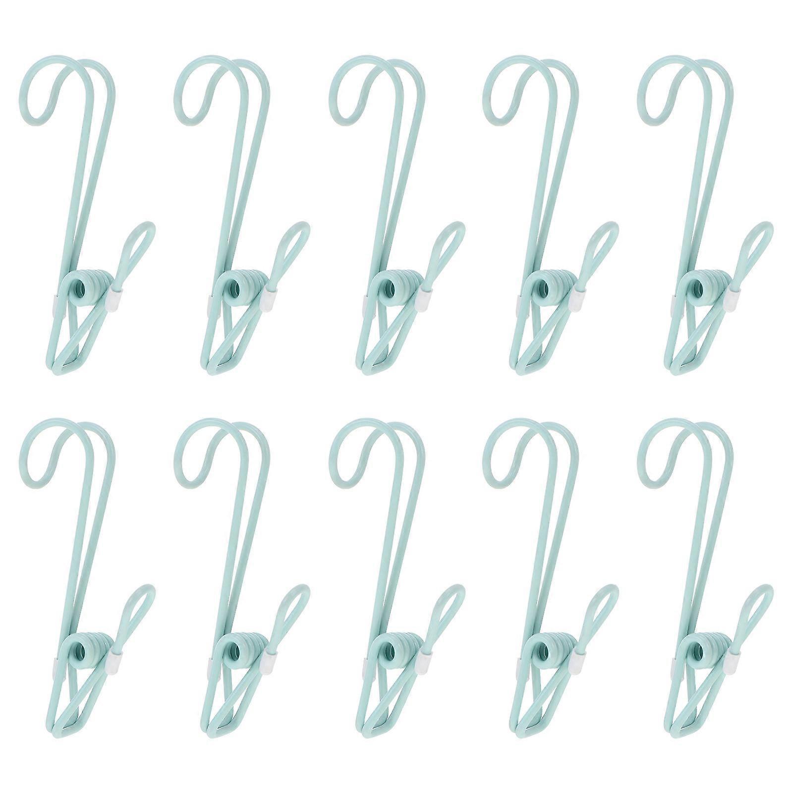 10PCS Simple Colored Plastic-coated Clip with Hook Multi-function Clothes Pin M