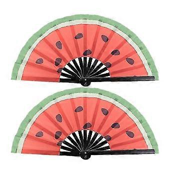 2Pcs Watermelon Folding Handheld Fan Large Japanese Style Dancing Performance Fan