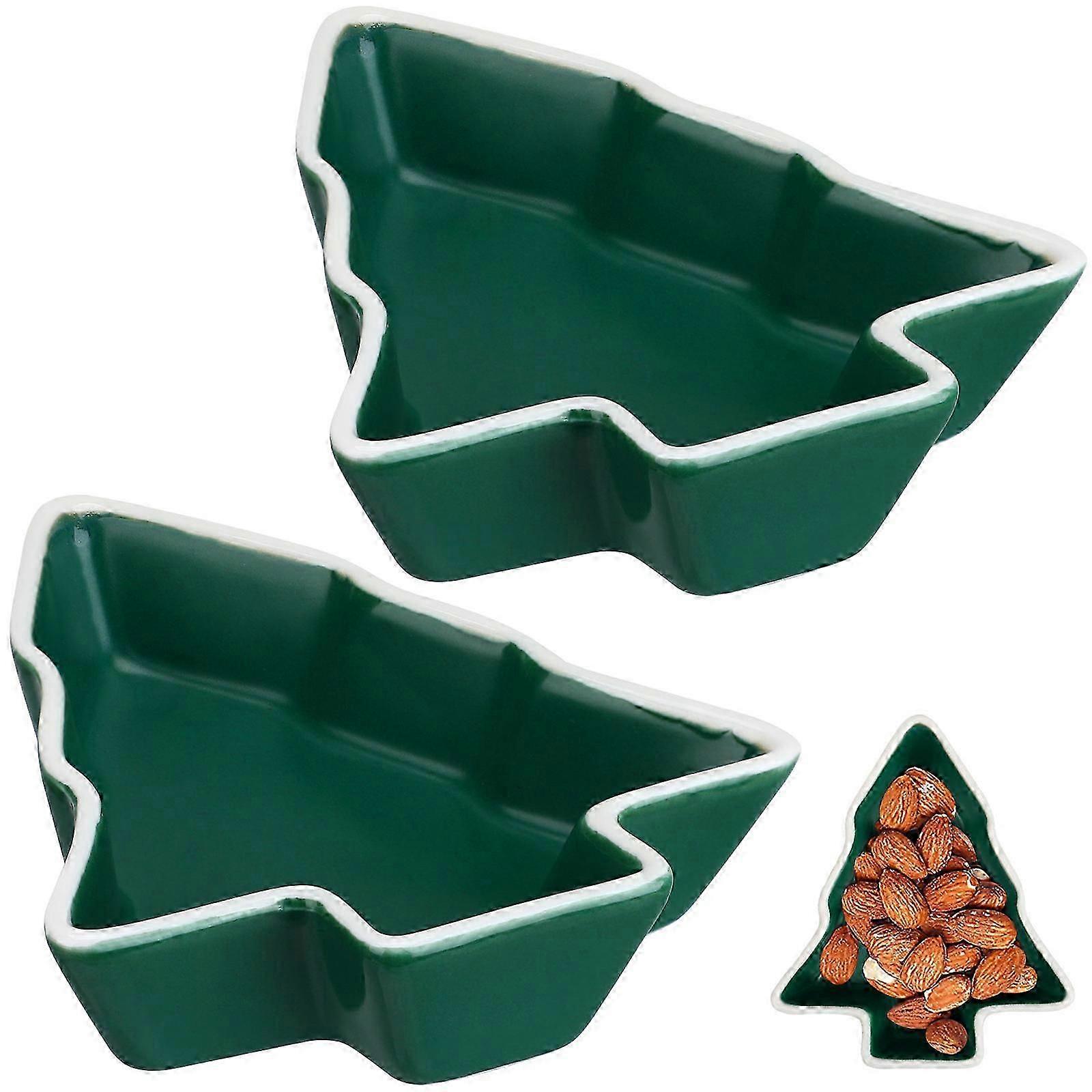 Dark Green Ceramic Snack Trays Multi-Function Plates 2Pcs Convenient Set YS