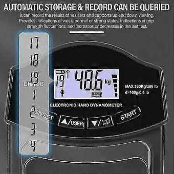 Probador de fuerza de agarre, 396lbs / 180kg Dinamómetro de mano digital Medidor de fuerza de agarre Pantalla LCD USB Mano