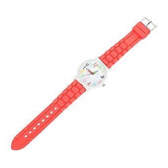 Student Wrist Watch Adjustable Belt Watch for Kids Red Silicone Glass Design