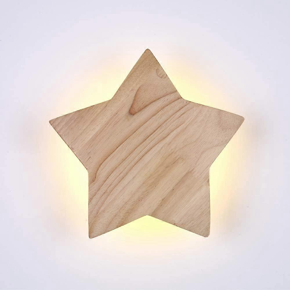 Star-Shaped Warm LED Wall Sconce, Solid Wood, Versatile Installation