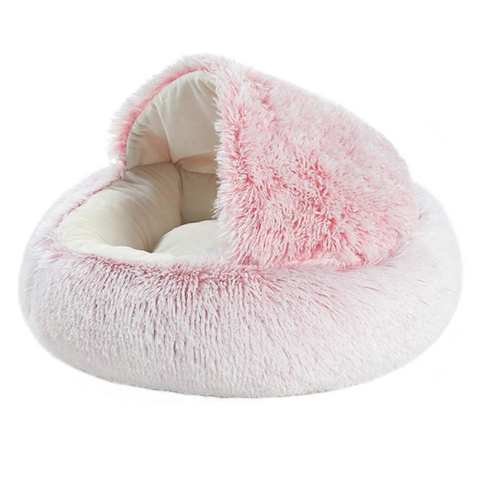 Round Plush Cat Bed Soft Long Pile