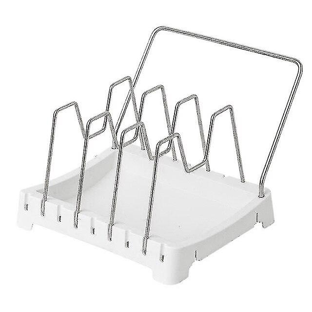 Pot Lid Rack Drain Rack Stainless Steel Pan Storage Shelf With Towel Bar Adjustable Cookware(white)
