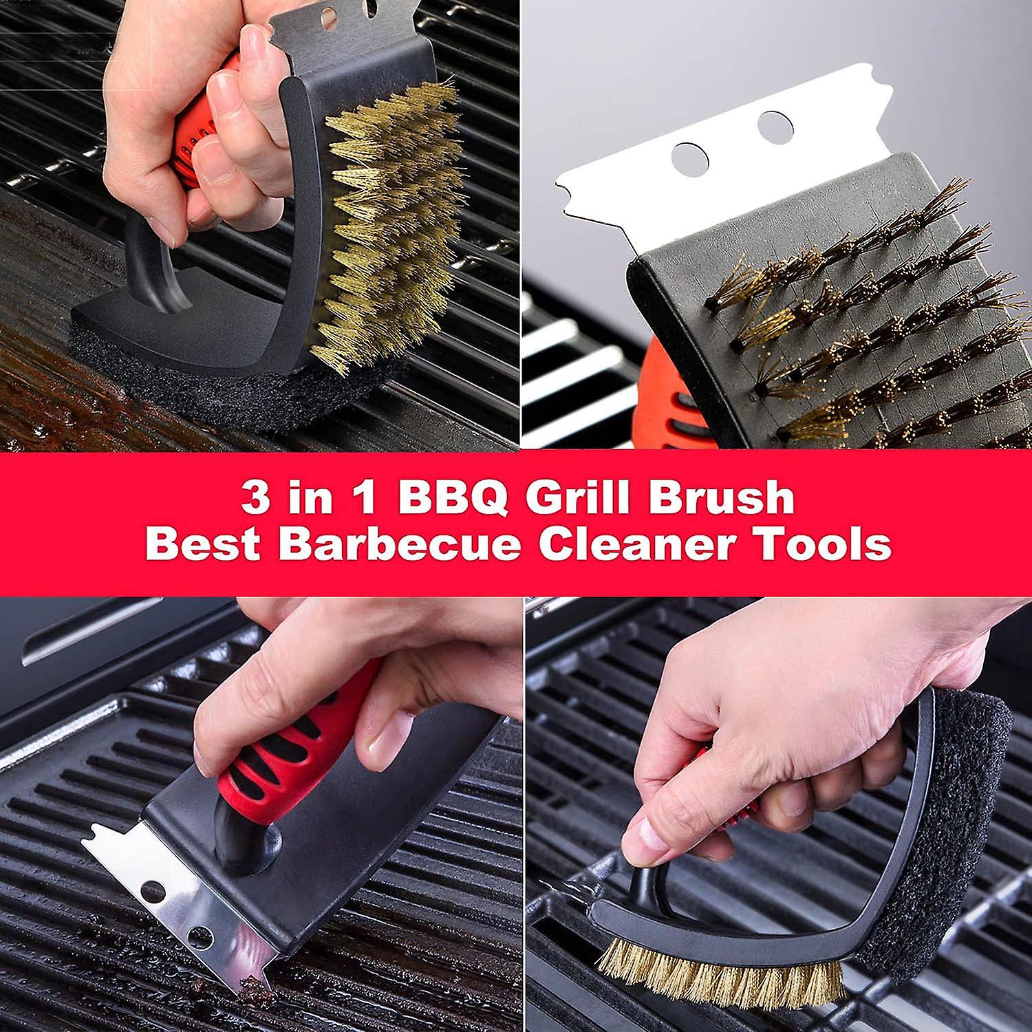MF Tech Spazzola Barbecue 3 In 1 - 18 Pollici (45cm) In Acciaio Inox, Per Griglie Gas, Carbonella, Weber E Porcellana