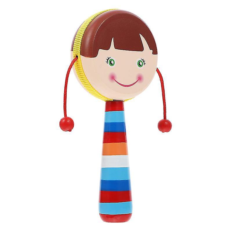 18X7.5cm Assorted Color 4 Tambourines 1pc Baby Wooden Shaking Rattle-drum Toy Children Early Educati