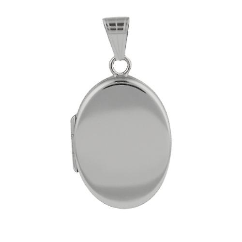 9ct White Gold 26x19mm oval flat plain Locket