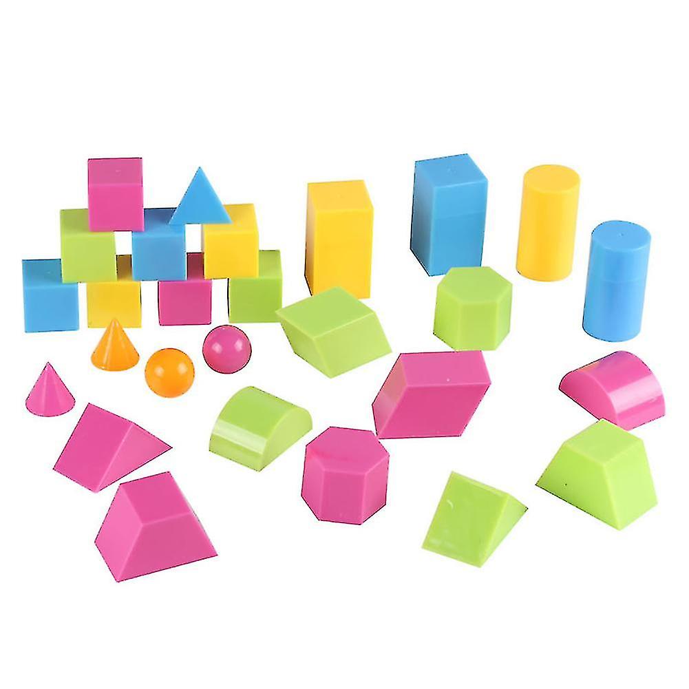 Farfi 24pcs 3d Geometric Solid Colorful Shape Visual Aids Math Education Student Toy