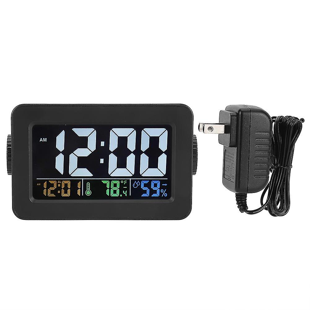 Electronic Alarm Clock With Temperature Humidity Display Light Control Charging Port 100-240vus Plug