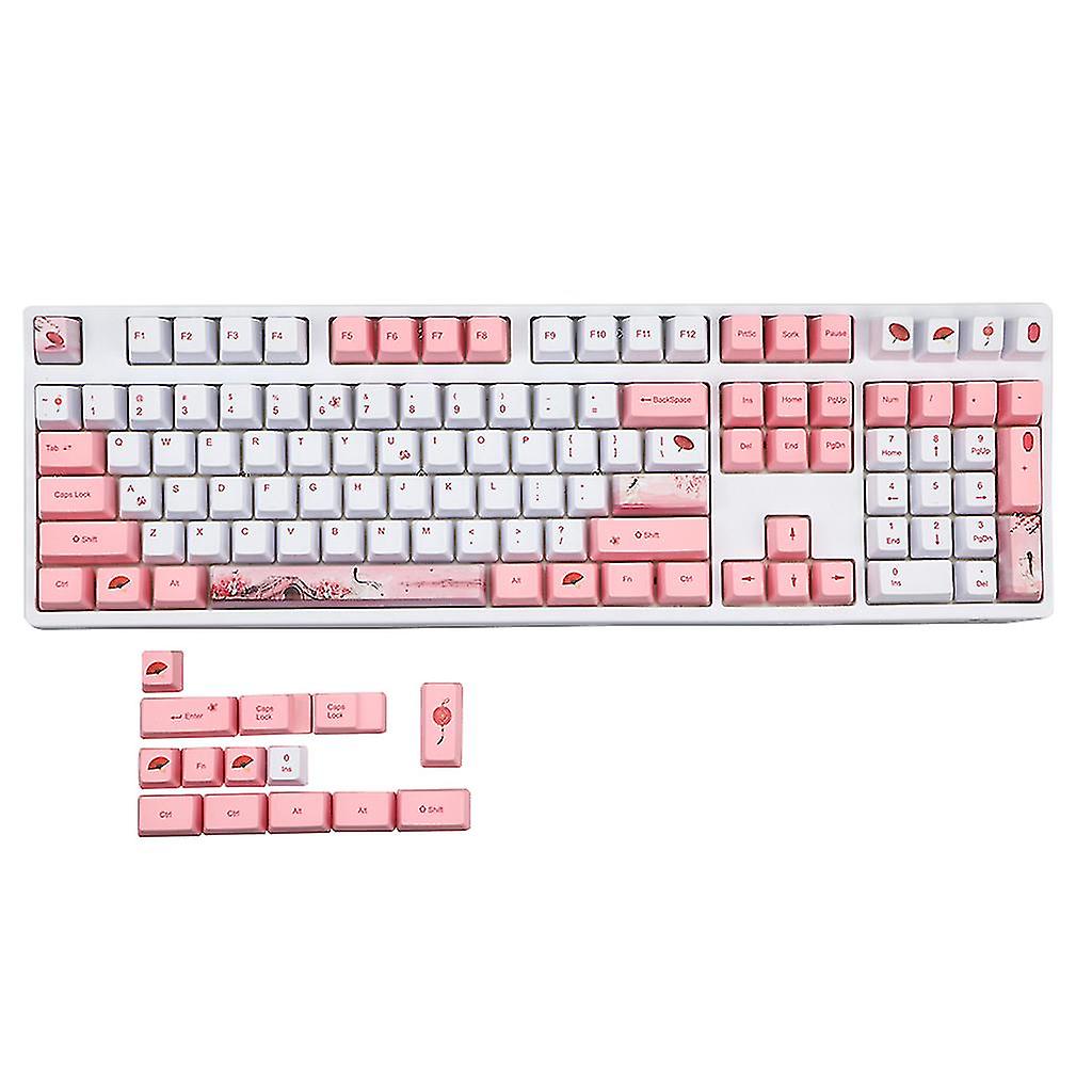 Thick Pbt Switch Mechanical Keyboard Retro Keycaps Cherry Blossom Pattern