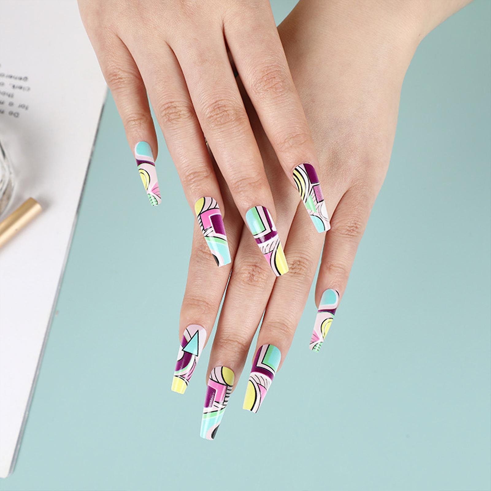 Colorful Long Coffin Press On Nails Charming Com