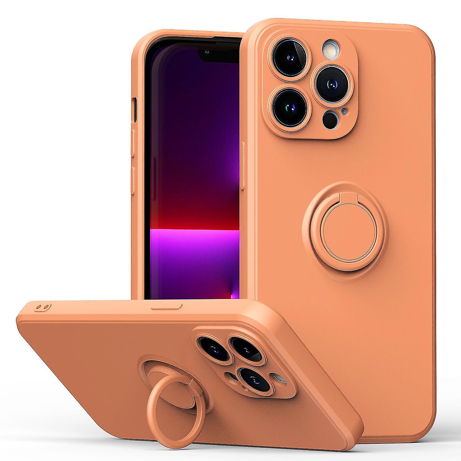 Simple Color Phone Case For Iphone 14 Pro With Ring Stand, Metal Plate For Magnetic Charging, Shock Absorption Design, 360 Rotating Stand