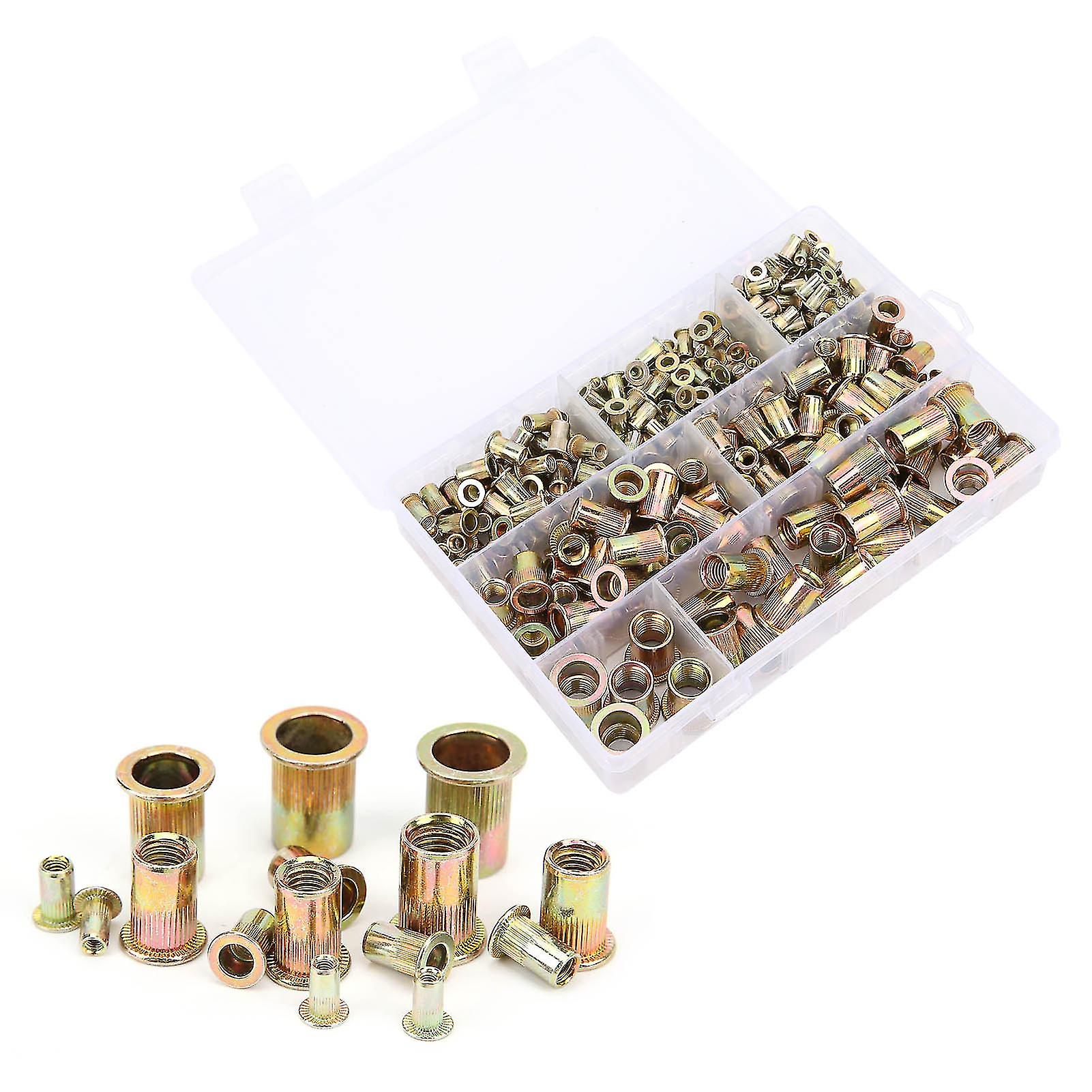300Pcs M3-M12 Color Plated Zinc Rivet Nut Flat Knurled