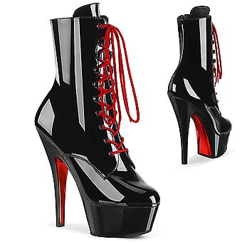 Pleaser Dame Støvler Kiss-1020tt Blk Pat/blk-rød Krom