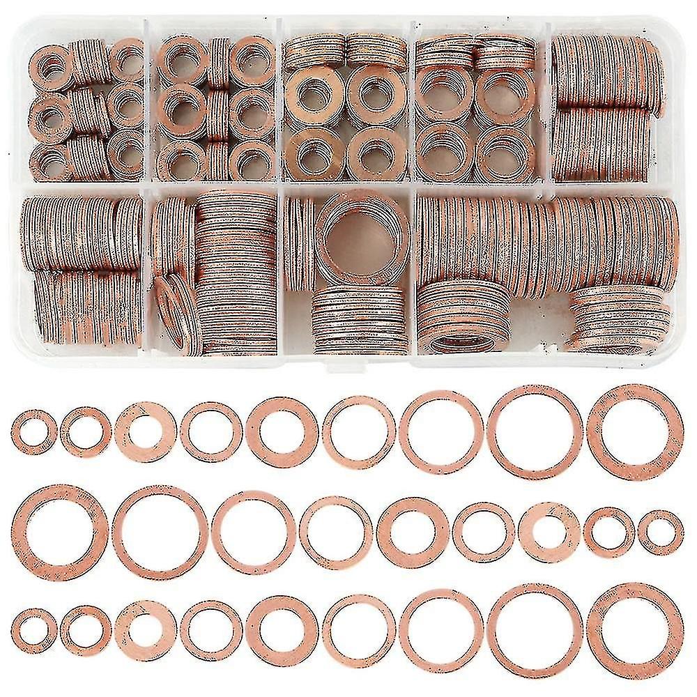 400 Pieces Copper Sealing Rings Flat Washer Assortment Kit