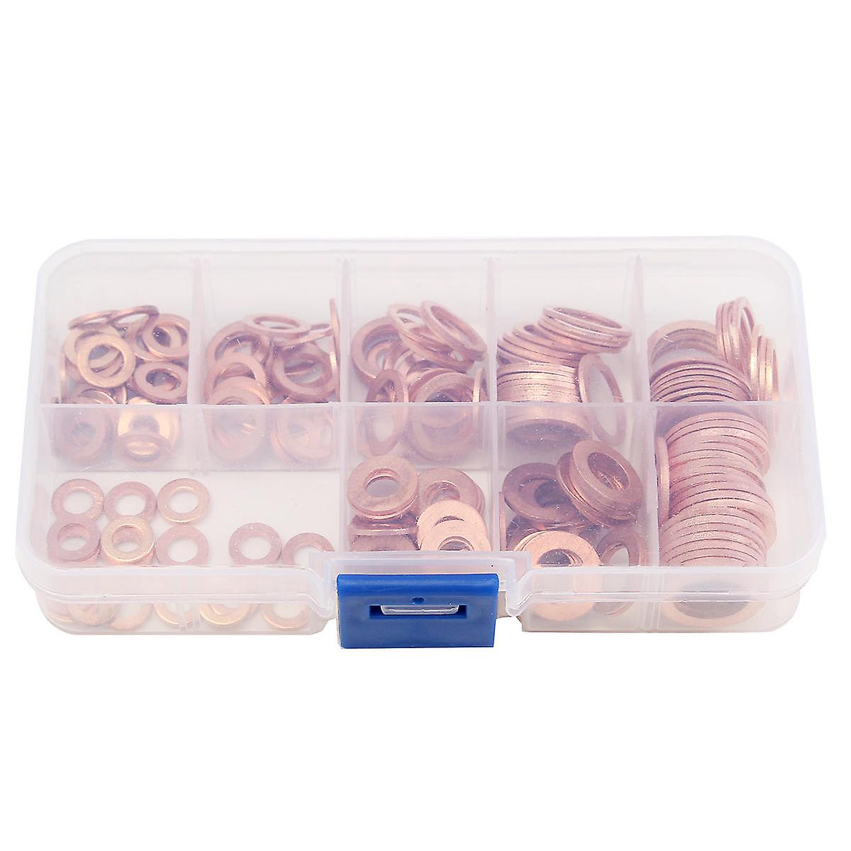 200Pcs Solid Copper Washer Sump Plug Assorted Flat Sealing Washer Kit 9 Sizes