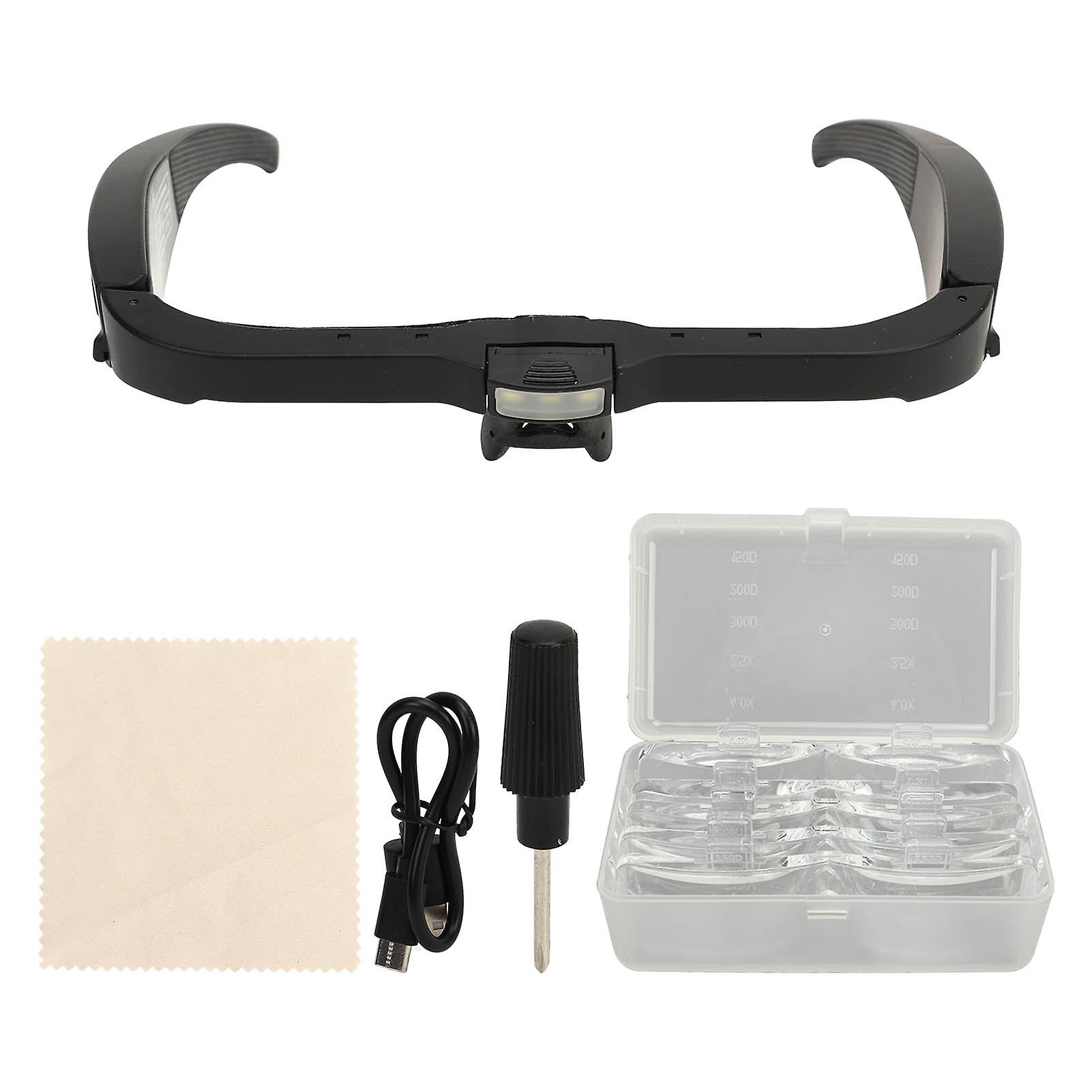 Adjustable Head-Mounted Magnifier with 5 Lenses & 3 LED Lights