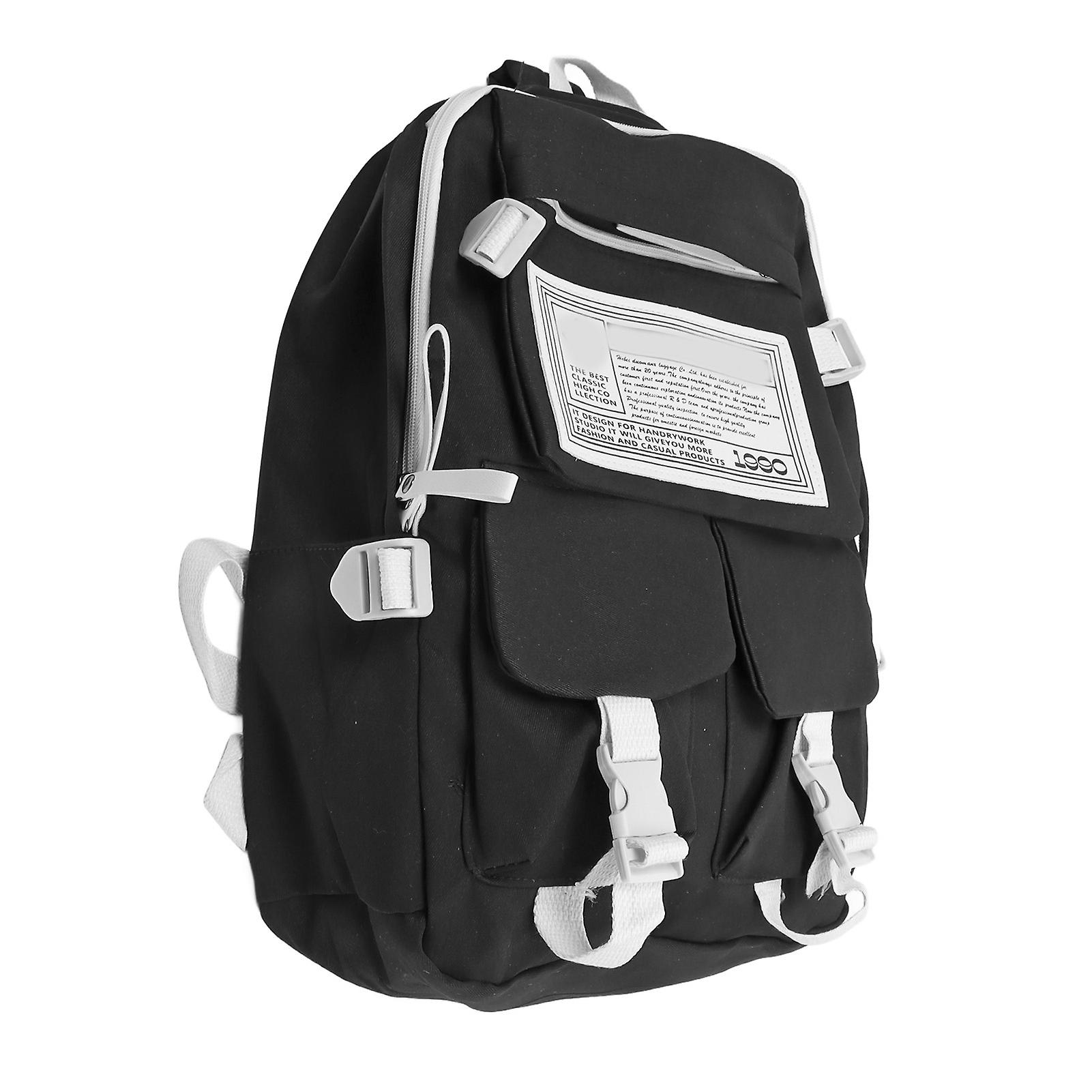 Black Backpack Adjustable Nylon Shoulder Bag Large Capacity Bookbag All Matching Stylish Backpack for Students