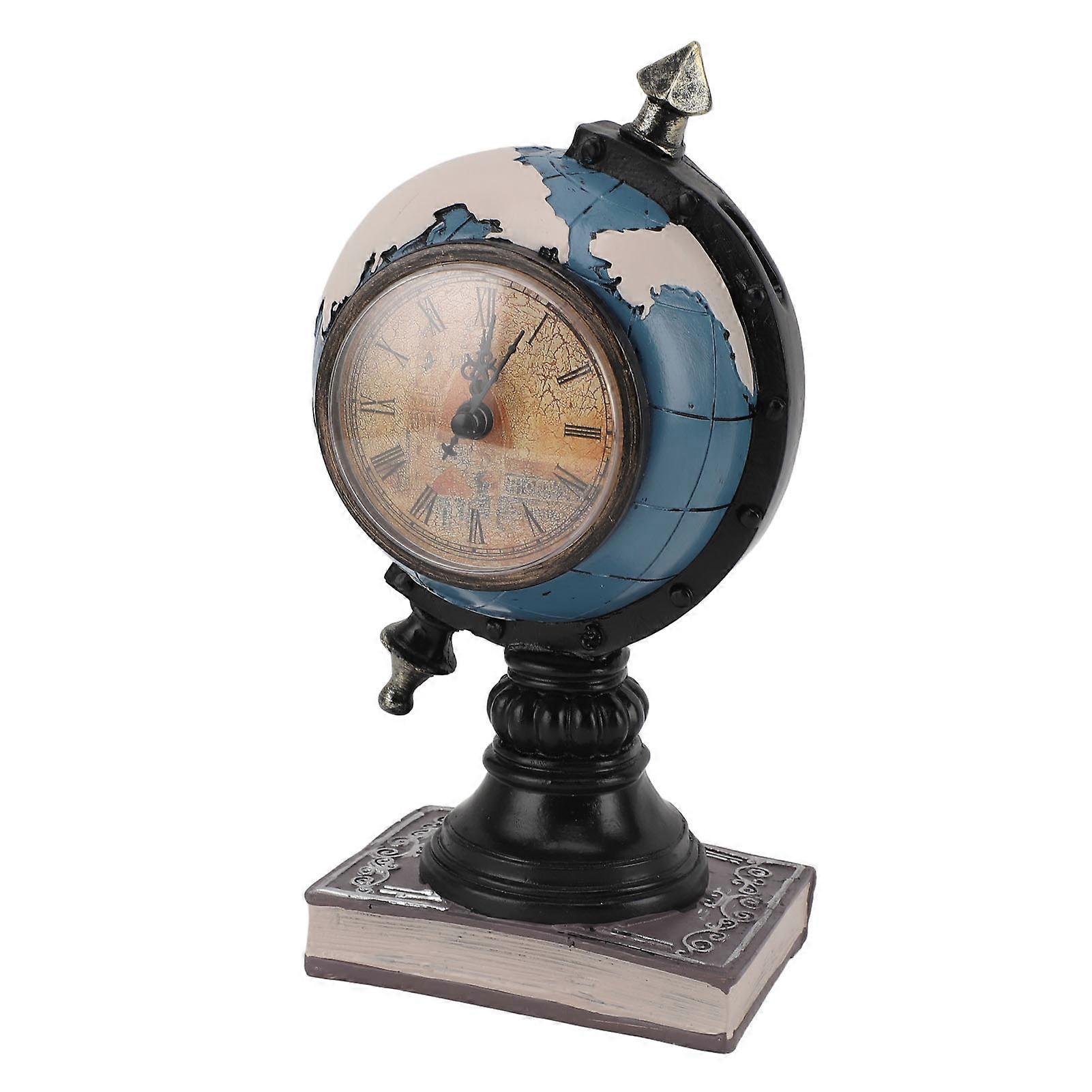 Globe Clock Decorative Desk Ornament Resin World Map Clock with Coin Saving Bank for Children Bedroom Blue