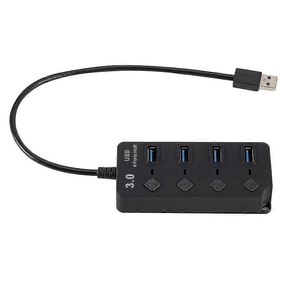 4 Ports USB 3.0 Hub 5Gbps High Speed On/Off Switches AC Power Adapter for PC