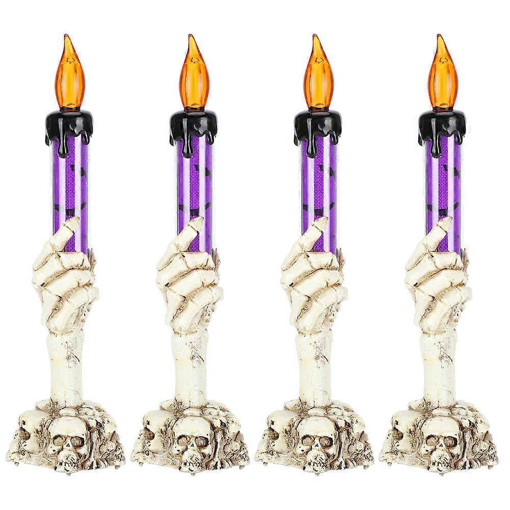 4Pcs Halloween Candlestick Candle Light Simulation Flame Evil Hand Bar Layout Decoration