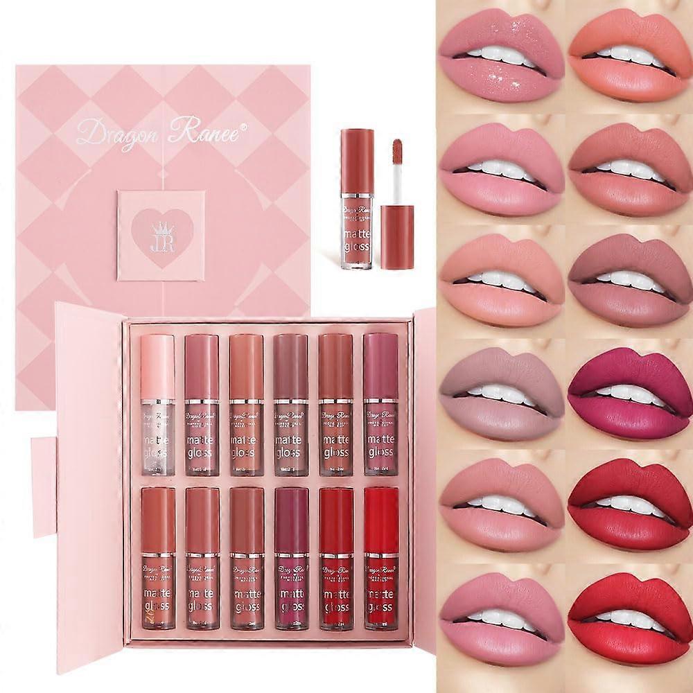 12-teiliges Set mit flüssigem Lippenstift in beliebten Farben, matter und glänzender wasserfester Lipgloss, lang anhaltender, nicht klebender Samt-Make-up-Lipgloss