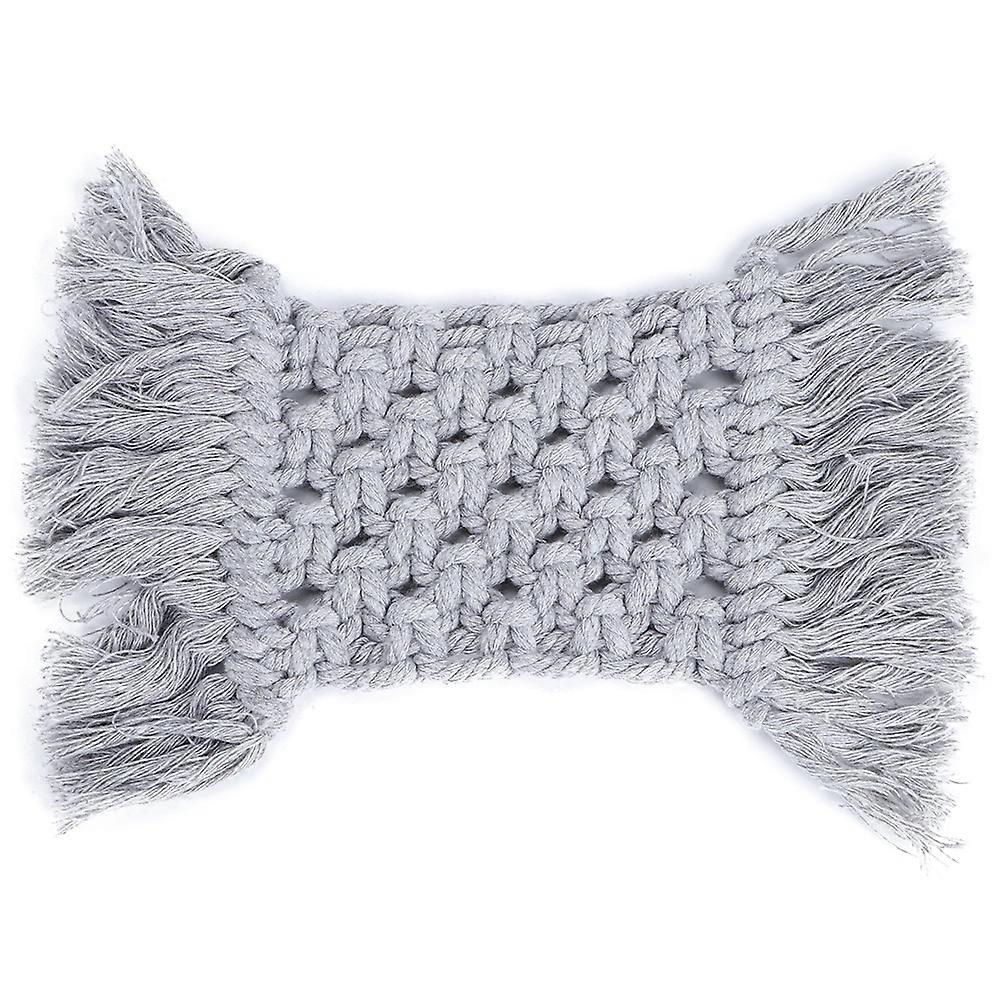 Elegant Anti-Skid Rectangular Cotton Thread Cup Mat Placemat Coffee Mat with Tassel Decor(Gray Rectangular)