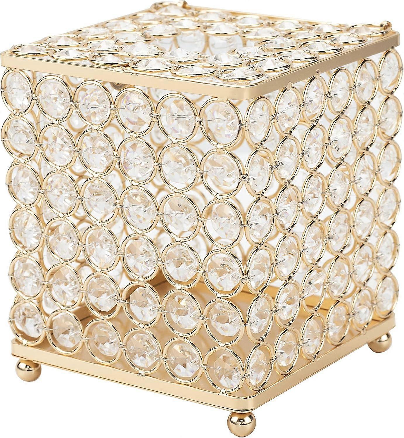 Square Crystal Tissue Box Cover Handcrafted Bling Facial Tissue Holder for Bathroom Countertop Vanity Dresser Nightstand and Table Decor (Rose Gold)