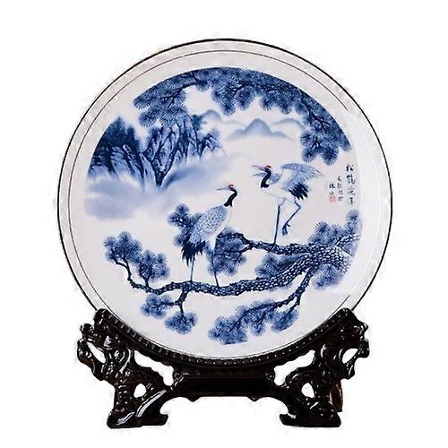 Decorative Trays-Blue Crane-Gold Pine Longevity Plate