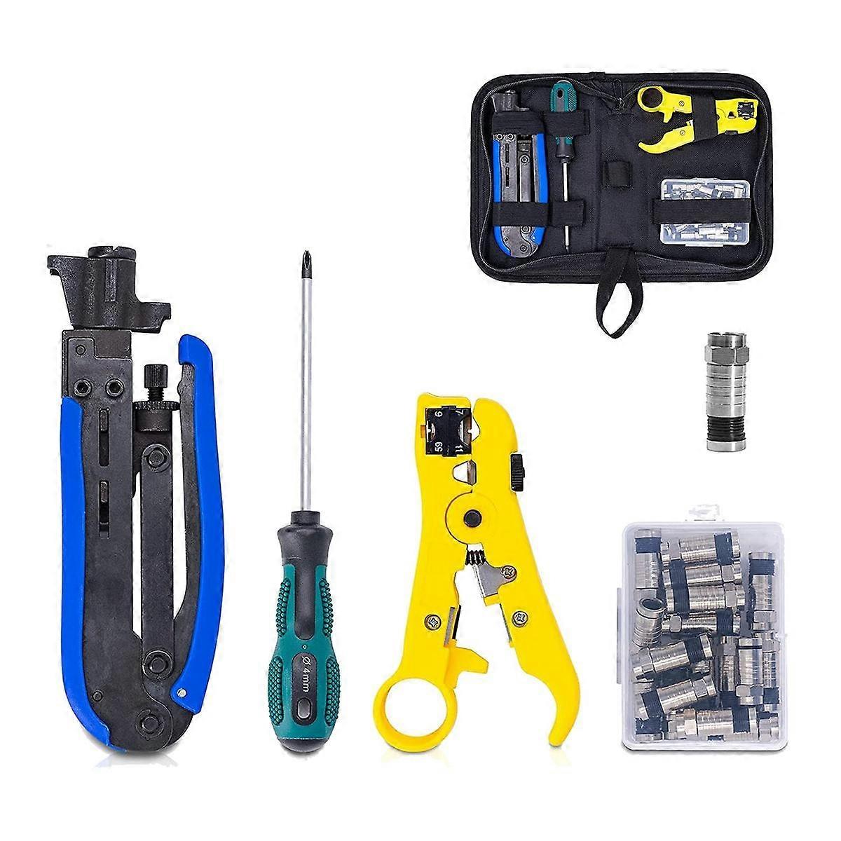 Coax Compression Tool Kit Coax Crimper and Rg6 Crimping Tool with 20 PCS F Compression