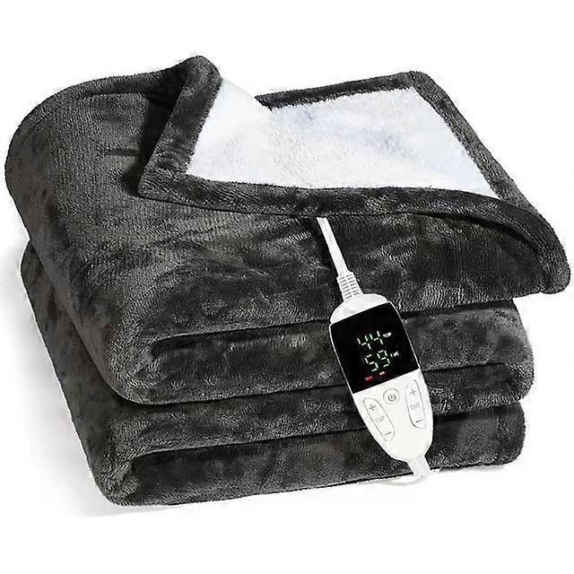 Electric Blanket Heated Throw - 150 x 130cm Warm Flannel Electric Heat Blanket for Sofa Bed - Grey Heating Overblanket with 6 Heat Settings & Timer, A