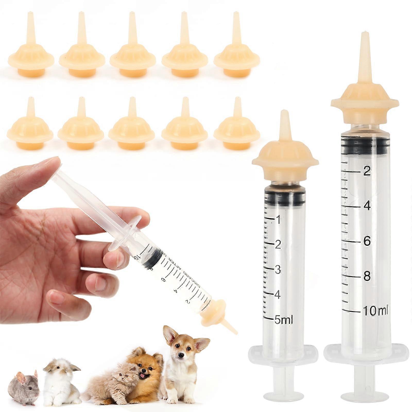 Silicone Material Kitten Nipples for Nursing, Reusable Kitten Syringe for Feeding,Silicone Pacifier Suitable for Kittens, Puppies and Wild Animals