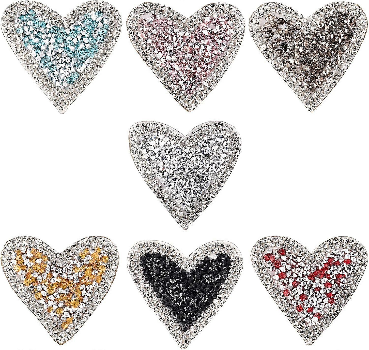 7 Pcs Heart Rhinestone Patches 7 Mixed Colors Crystal Iron/Sew on Patches Hot Melt Adhesive on The Back Appliques Decoration Patches for Clothing Repa