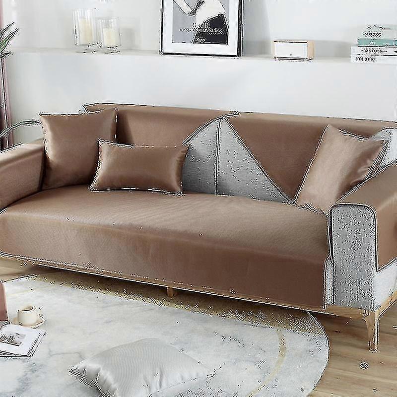 Raffreddamento reclinabile divano copri fodera per l'estate seta di ghiaccio universale divano coprisalviette non all-inclusive tipo (dimensioni, colore: W90xl210cm 1pc-marrone