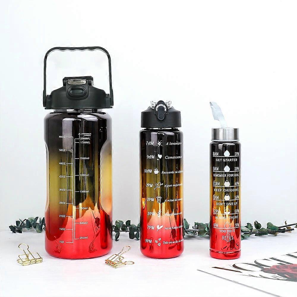 3 pieces of leak proof electroplated gradient sports water bottles with straws and time markers - Perfect for offices, schools