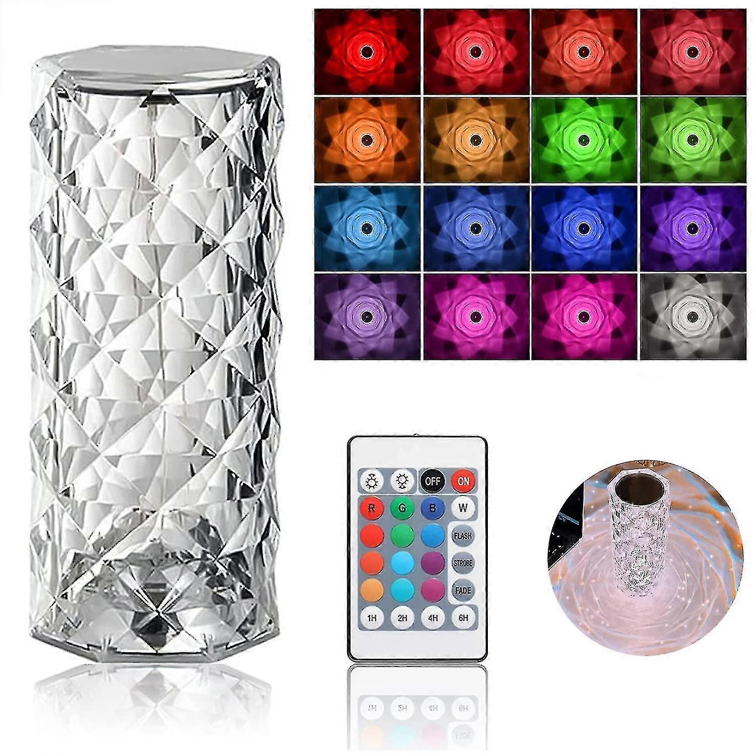 Crystal Diamond Table Lamp, 16 Colors Usb Charging Touch Lamp Bedside Night Light With Remote Control