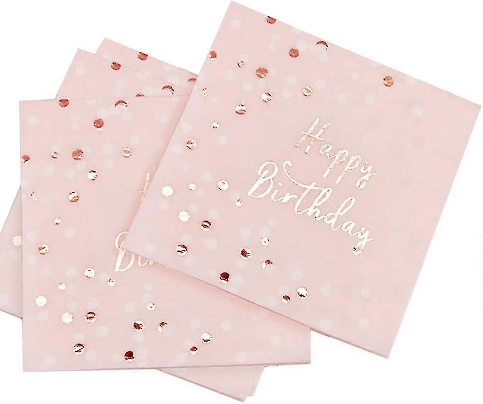 生日快乐餐巾玫瑰金派对装饰，粉红色蛋糕餐巾派对用品生日纪念日