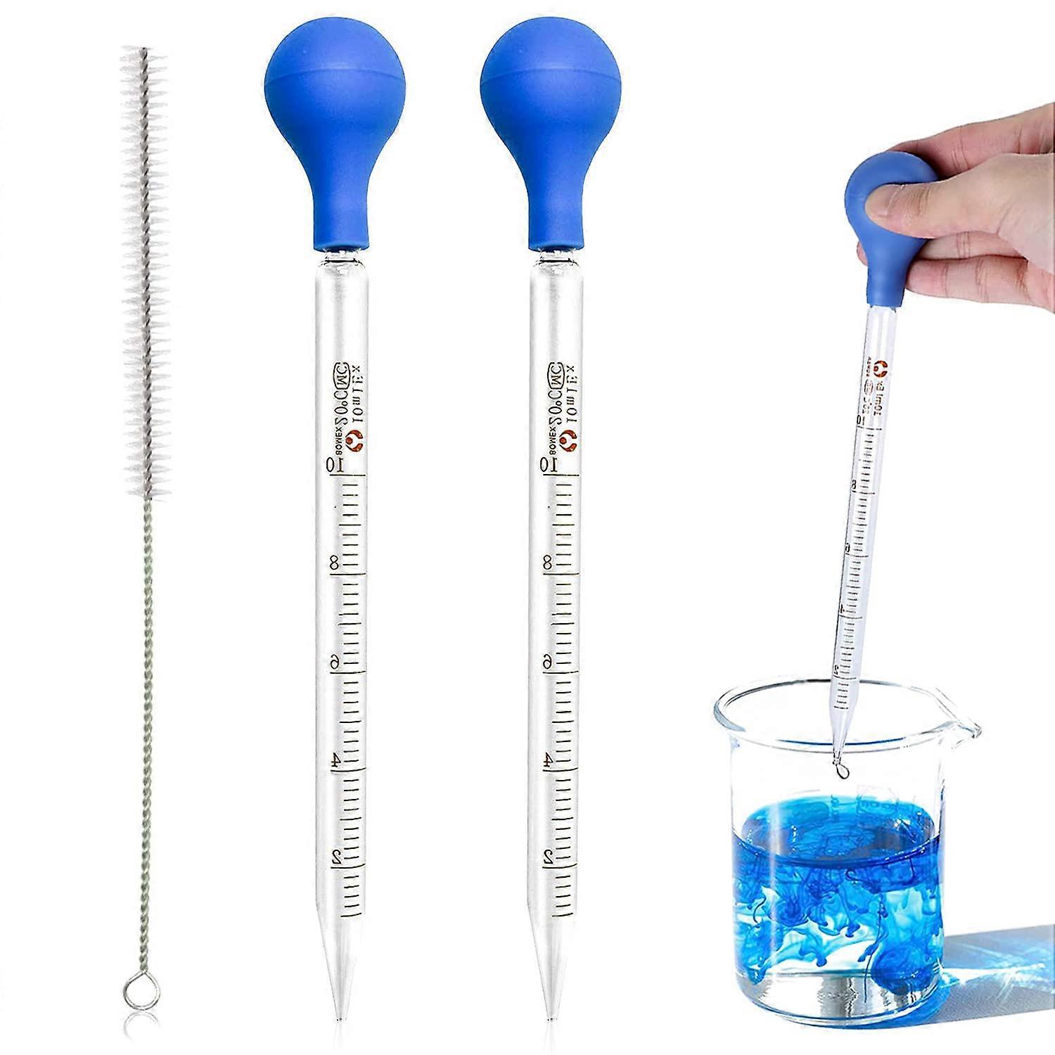 2 Pcs Glass Pipette Dropper, 5ml 10ml Pipette Dropper, with Rubber Suction Ball, Lab Liquid Transfer