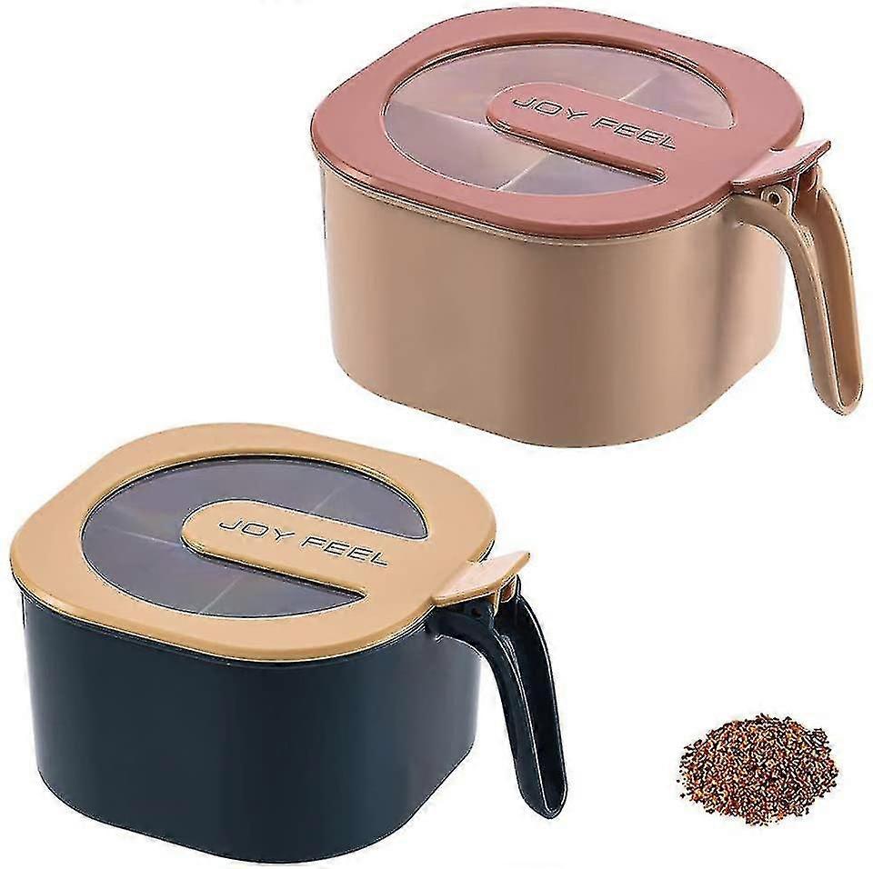 2 Pieces Plastic Seasoning Box, Multi-grid Spice Jar, Multi-function Home 4 Cell Pp Seasoning Box