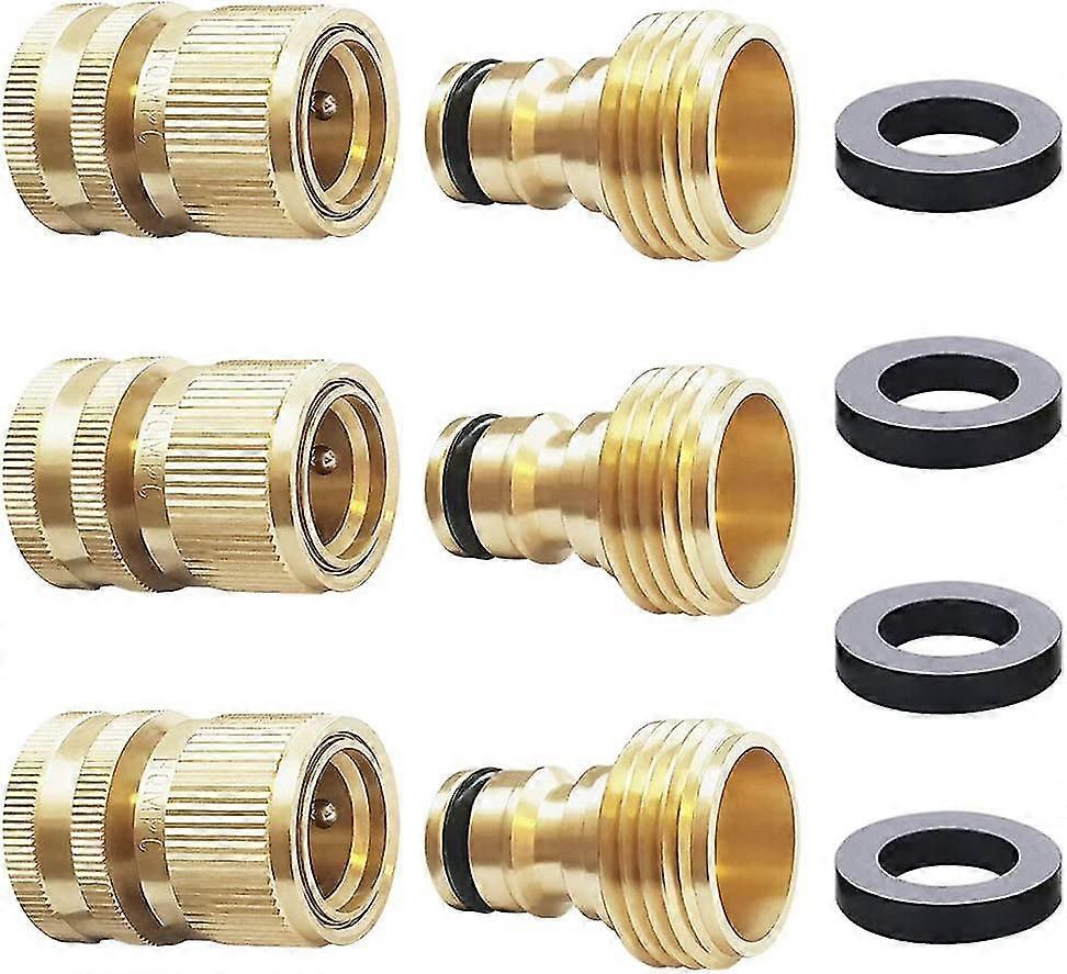Garden Hose Quick Connect Solid Brass Quick Connector Garden Hose Fitting Water Hose Connectors Garden Hose Disconnect 3/4 Inch Ght (3sets)