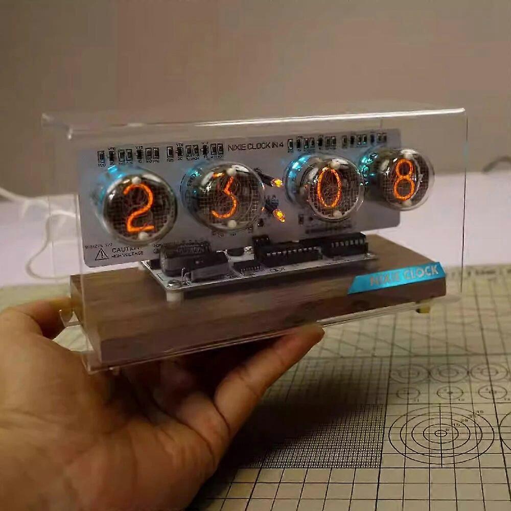 4-bit IN4 Glow Tube Clock Module Nixie Clock Audio Accessories with Backlight Clock and Solid Wood Base