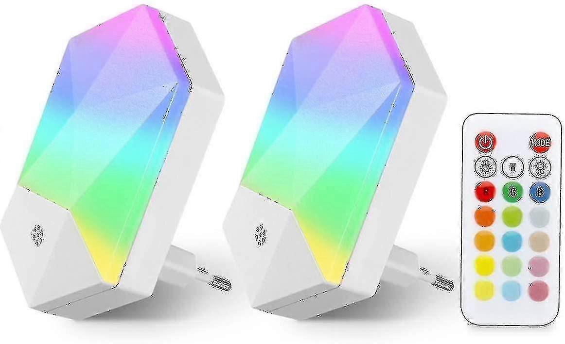2 Pack Night Light Led Children Night Lamp Plug And Play With Remote Control 16 Colors Adjustable