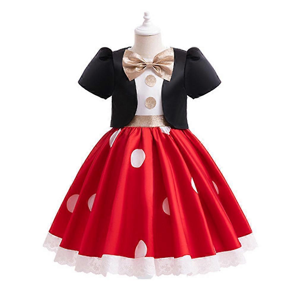 キッズガールズミニーかわいい漫画ドレス水玉模様の弓結びの装飾プリンセスドレス帽子付きファンシードレス誕生日クリスマスギフトT